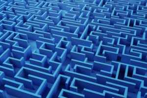 Benefits and common pitfalls of Early Data Assessment (EDA) - Blue maze symbolizing challenges in Early Data Assessment (EDA) processes.