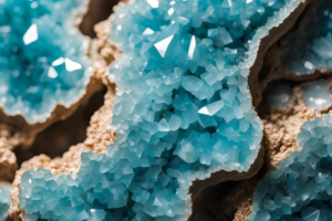 Close-up of vibrant blue crystal formations with intricate details.
