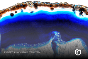 outsourced ediscovery - Abstract blue and brown geode design with "Expert. Innovative. Trusted." text and Salient Discovery logo.
